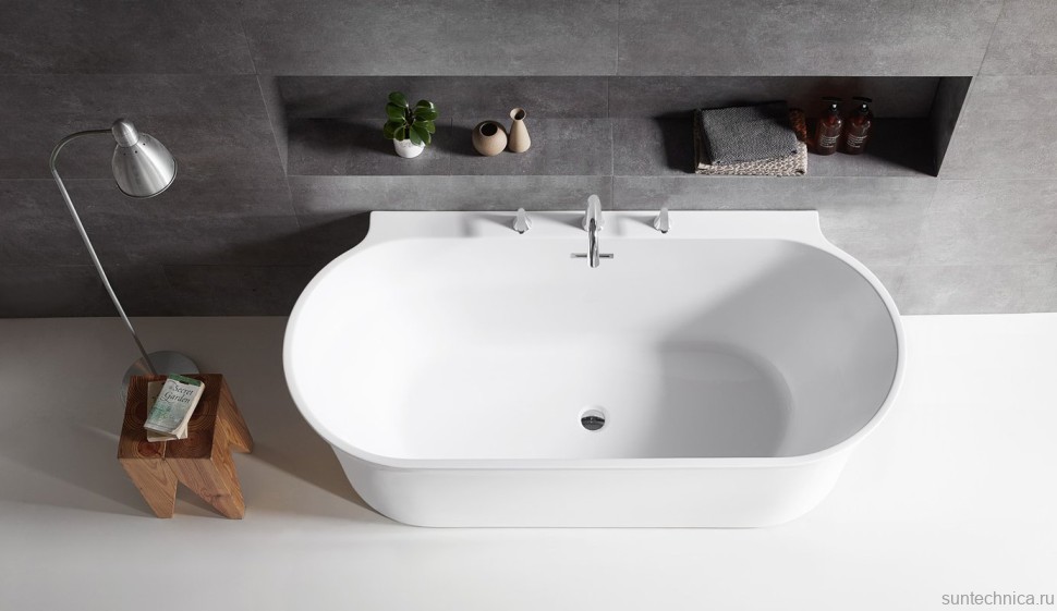 Акриловая ванна BelBagno BB409-1500-800 150x80 см, пристенная, белая, овальная, со сливом-переливом