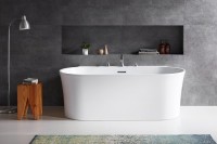 Акриловая ванна BelBagno BB409-1500-800 150x80 см, пристенная, белая, овальная, со сливом-переливом