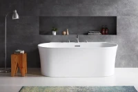 Акриловая ванна BelBagno BB409-1500-800 150x80 см, пристенная, белая, овальная, со сливом-переливом