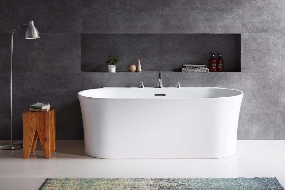 Акриловая ванна BelBagno BB409-1500-800 150x80 см, пристенная, белая, овальная, со сливом-переливом