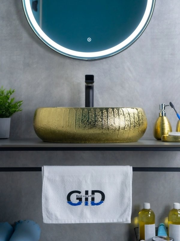 Накладная раковина GID Lago 9030g 48 золото, овальная, фаянс