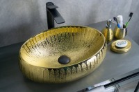 Накладная раковина GID Lago 9030g 48 золото, овальная, фаянс