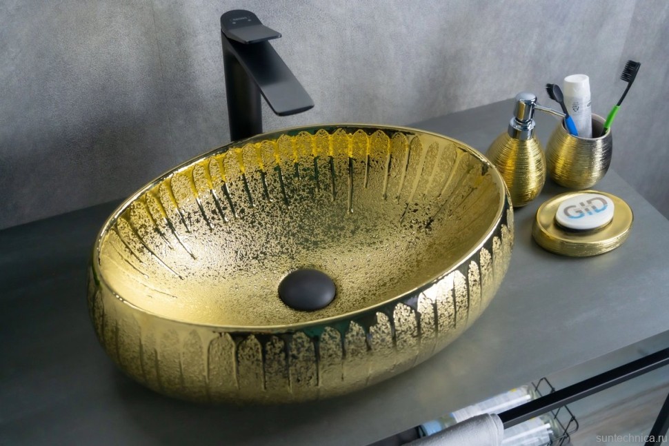 Накладная раковина GID Lago 9030g 48 золото, овальная, фаянс