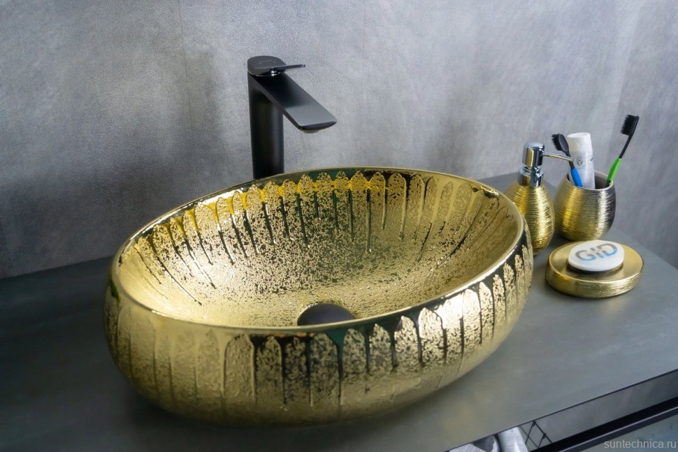 Накладная раковина GID Lago 9030g 48 золото, овальная, фаянс