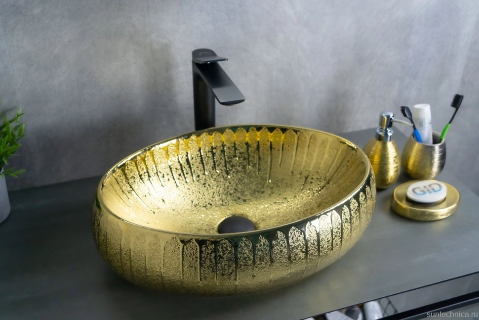 Накладная раковина GID Lago 9030g 48 золото, овальная, фаянс