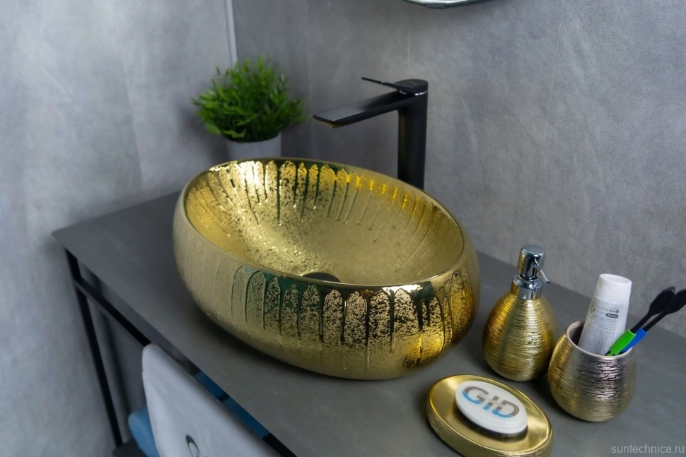 Накладная раковина GID Lago 9030g 48 золото, овальная, фаянс