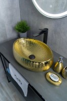 Накладная раковина GID Lago 9030g 48 золото, овальная, фаянс