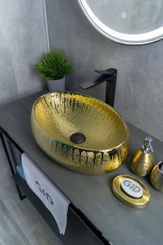 Накладная раковина GID Lago 9030g 48 золото, овальная, фаянс