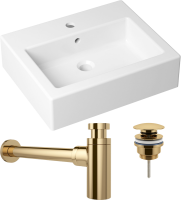 Комплект Накладная раковина Lavinia Boho Bathroom Sink 33311014 + Донный клапан Wellsee Drainage System 182141000 золото + Сифон 182106000 золото