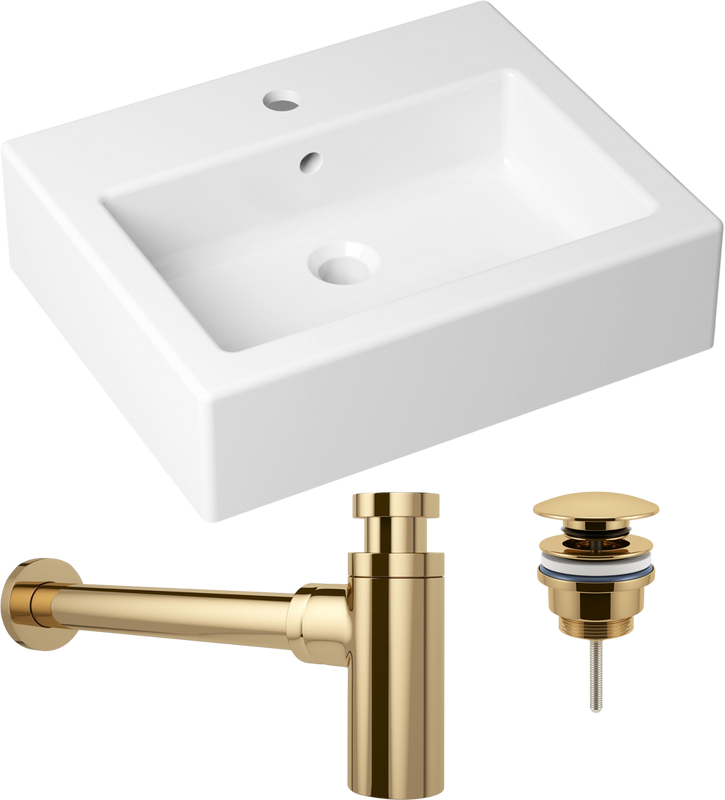 Комплект Накладная раковина Lavinia Boho Bathroom Sink 33311014 + Донный клапан Wellsee Drainage System 182141000 золото + Сифон 182106000 золото