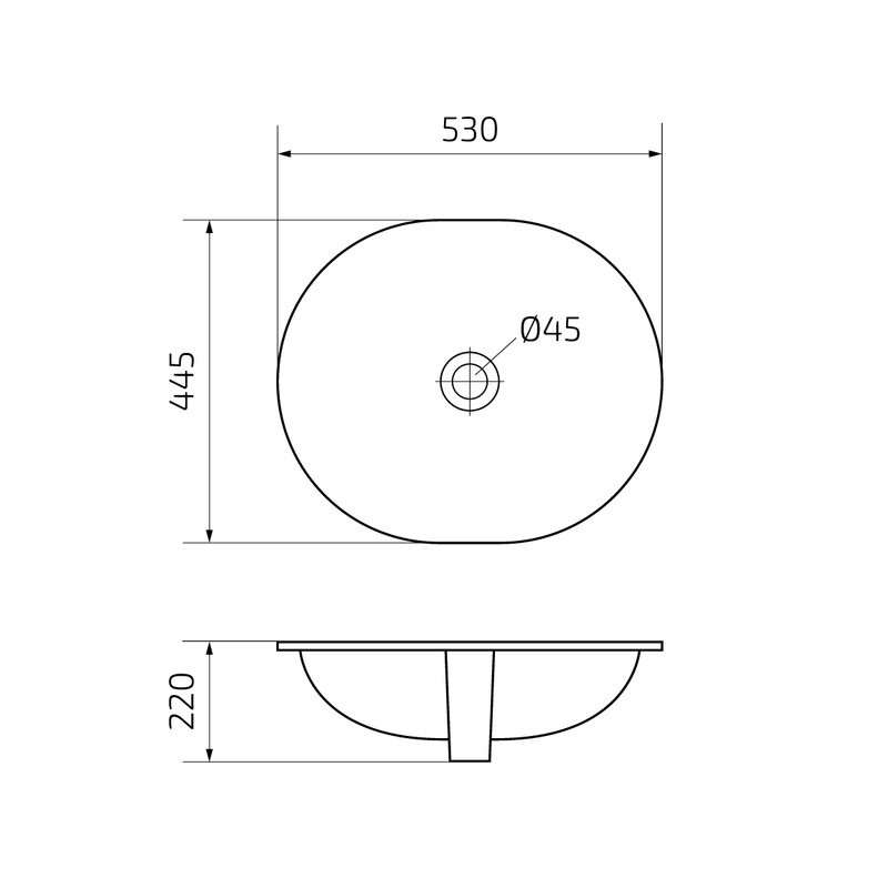 Раковина встраиваемая снизу GID Integrado 71164 Yj837 53 глянцевая белая, овальная, фаянс