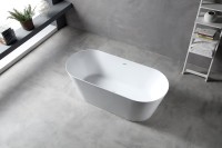 Акриловая ванна Abber AB9222-1.5 150x70 см, отдельностоящая, белая, овальная, с каркасом, со сливом-переливом