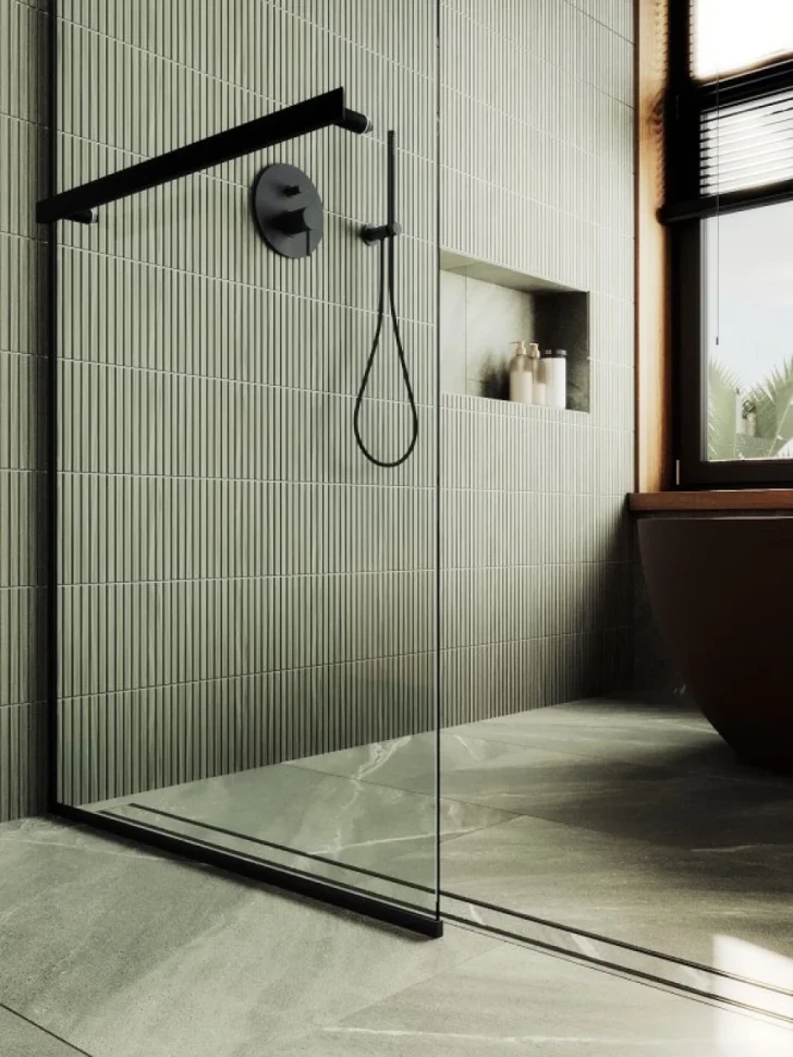 Душевая перегородка Maybahglass MGD-732-6у 89 см, профиль черный, стекло прозрачное