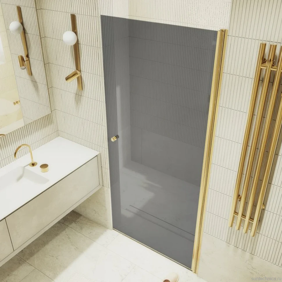 Душевая дверь в нишу Maybahglass MGD-812-3 90 см, профиль золото, стекло графит