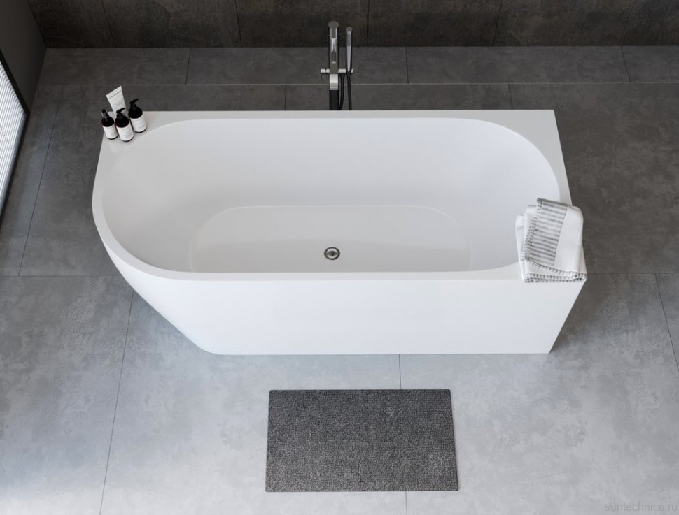 Акриловая ванна Aquanet Elegant B 260055 180x80 см, угловая, правая, отдельностоящая, белая матовая, асимметричная, на ножках, со сливом-переливом