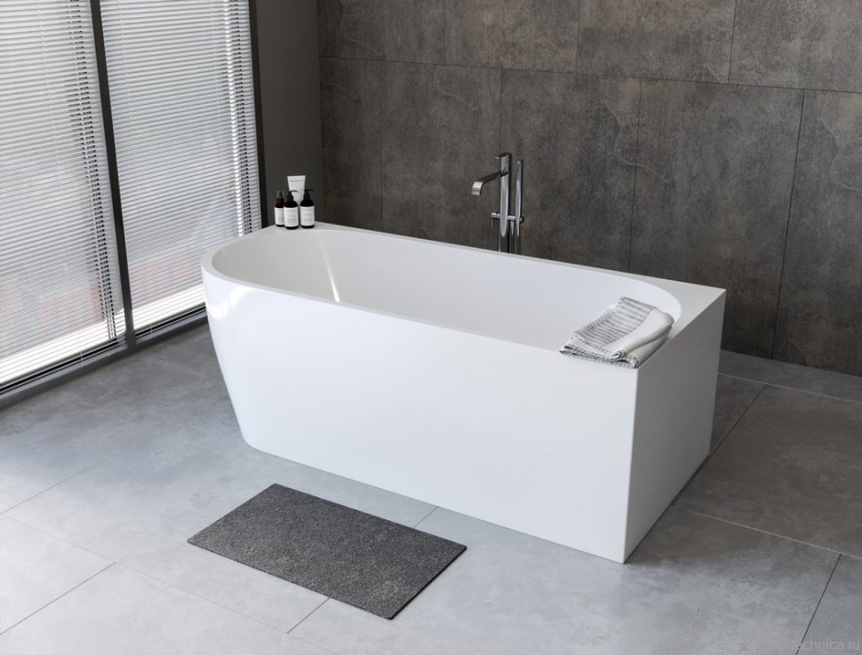 Акриловая ванна Aquanet Elegant B 260055 180x80 см, угловая, правая, отдельностоящая, белая матовая, асимметричная, на ножках, со сливом-переливом