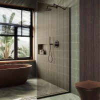 Душевая перегородка Maybahglass MGD-678-6у 109 см, профиль черный, стекло бронза
