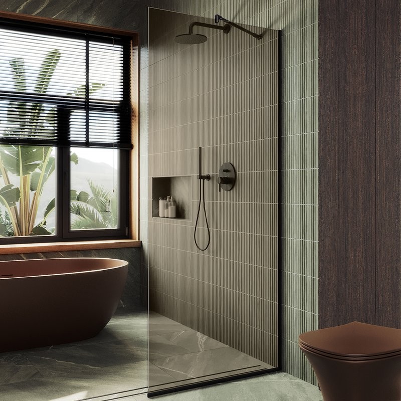 Душевая перегородка Maybahglass MGD-678-6у 109 см, профиль черный, стекло бронза