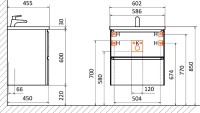 Тумба с раковиной Raval Welto 60 подвесная, 2 ящика, светло-коричневая