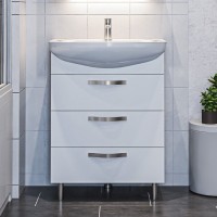 Тумба с раковиной 1MarKa Вита 65Н с 3 ящиками, белый глянец