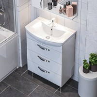 Тумба с раковиной 1MarKa Вита 65Н с 3 ящиками, белый глянец