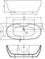 Акриловая ванна Vincea VBT-405B-1700 170x80 см, отдельностоящая, белая, овальная, с каркасом, со сливом-переливом