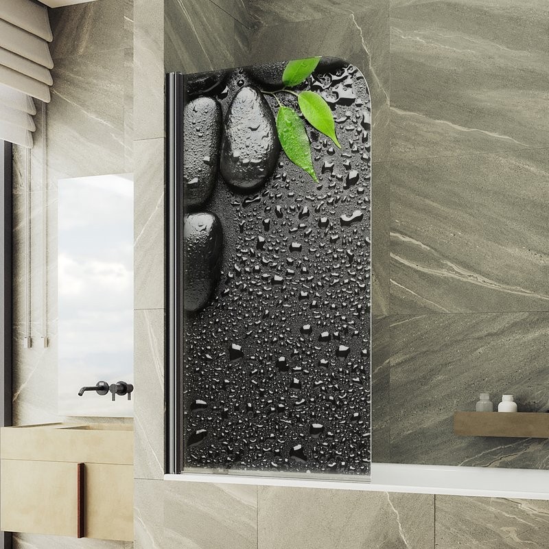 Шторка на ванну Maybahglass MGV-930-ФП006-6 80 см, профиль черный