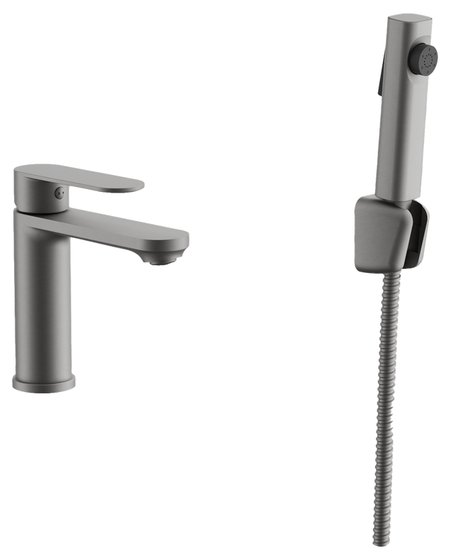 Комплект для раковины BELZ B713 B12713-3 с гигиеническим душем, оружейная сталь