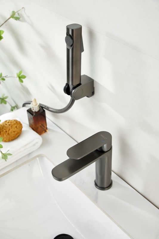 Комплект для раковины BELZ B713 B12713-3 с гигиеническим душем, оружейная сталь