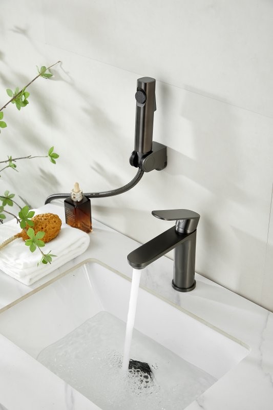 Комплект для раковины BELZ B713 B12713-3 с гигиеническим душем, оружейная сталь