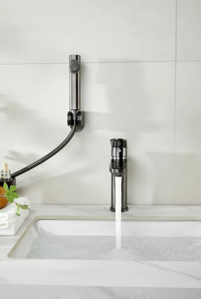 Комплект для раковины BELZ B713 B12713-3 с гигиеническим душем, оружейная сталь