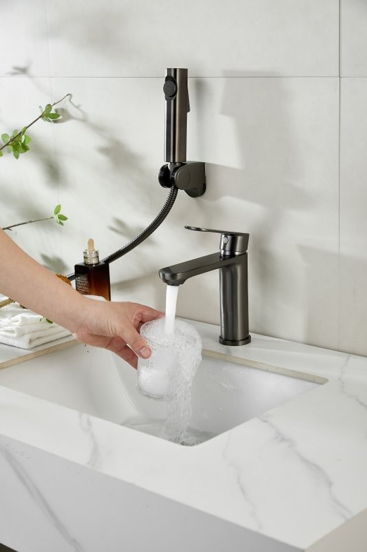 Комплект для раковины BELZ B713 B12713-3 с гигиеническим душем, оружейная сталь