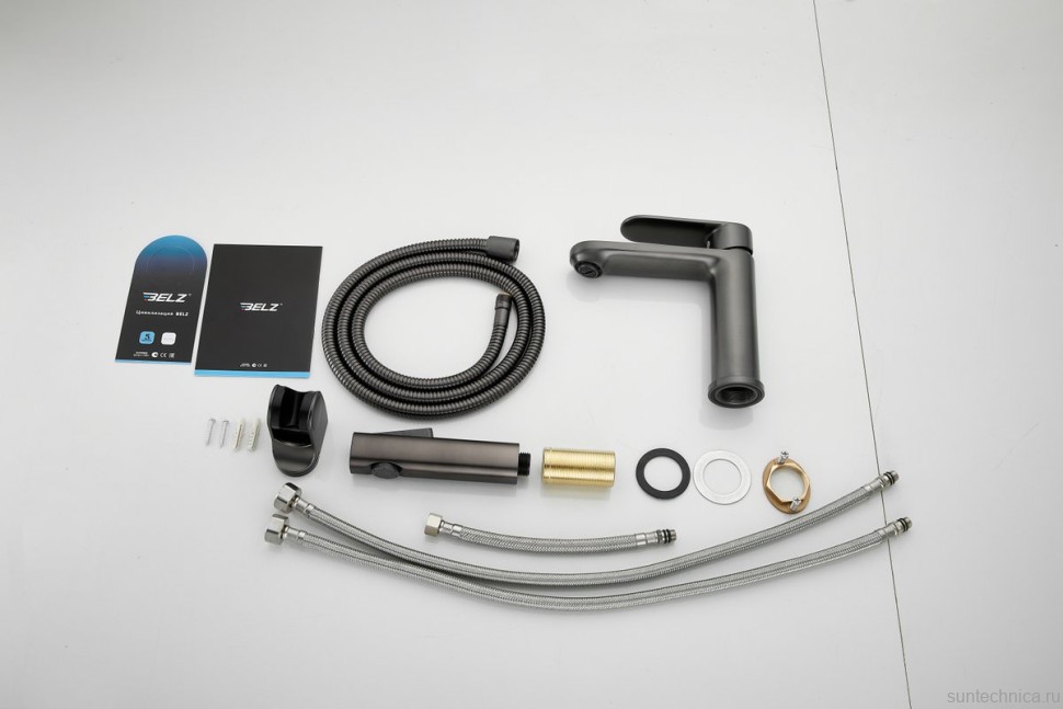 Комплект для раковины BELZ B713 B12713-3 с гигиеническим душем, оружейная сталь