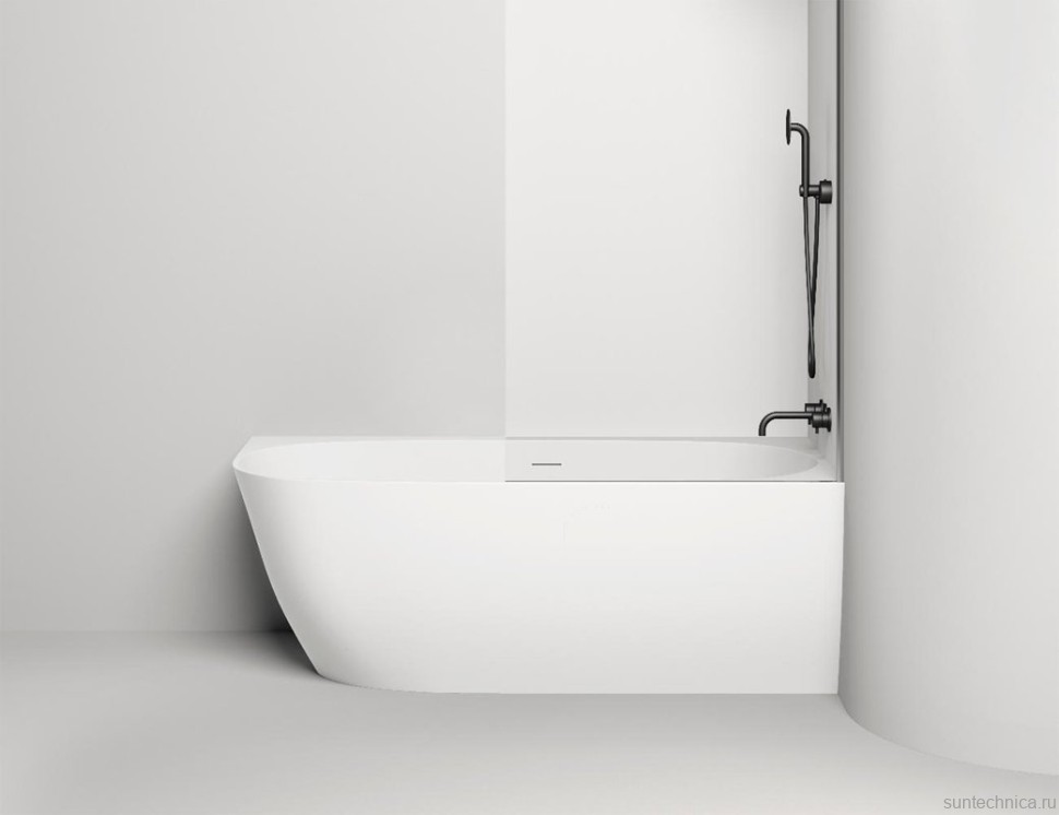 Ванна из искусственного камня Salini Sofia Corner R 170x85 см, угловая, правая, пристенная, матовая белая, асимметричная, со сливом-переливом, с донным клапаном, фурнитура белая