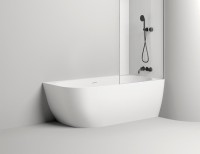 Ванна из искусственного камня Salini Sofia Corner R 170x85 см, угловая, правая, пристенная, матовая белая, асимметричная, со сливом-переливом, с донным клапаном, фурнитура белая