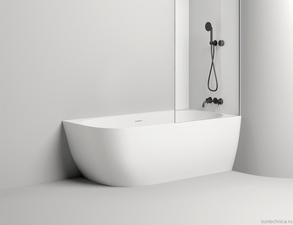 Ванна из искусственного камня Salini Sofia Corner R 170x85 см, угловая, правая, пристенная, матовая белая, асимметричная, со сливом-переливом, с донным клапаном, фурнитура белая
