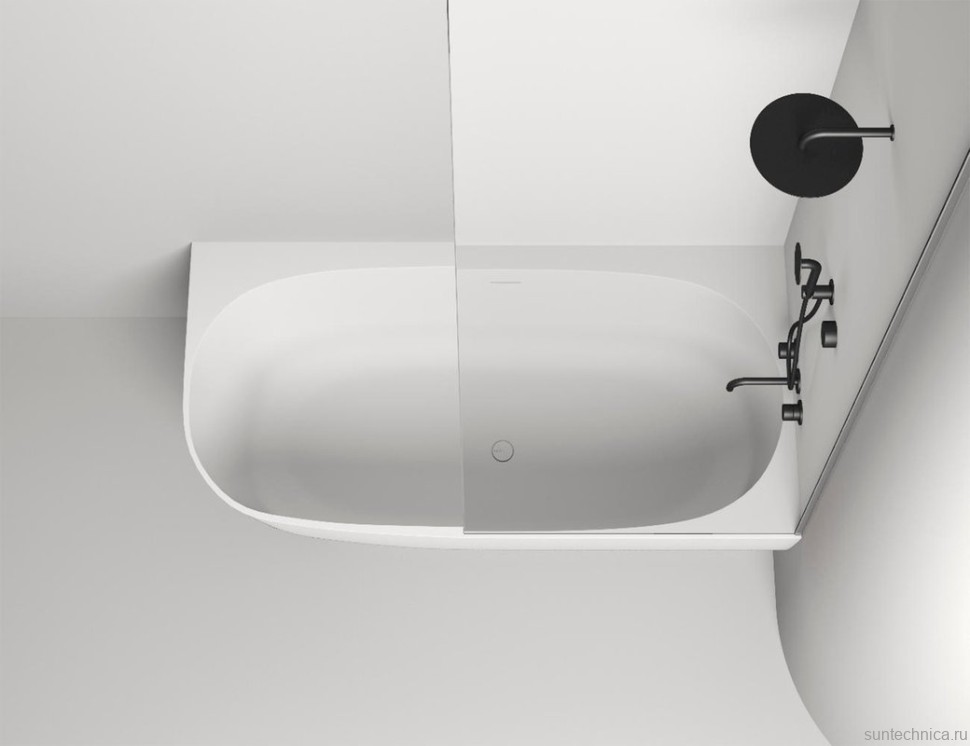 Ванна из искусственного камня Salini Sofia Corner R 170x85 см, угловая, правая, пристенная, матовая белая, асимметричная, со сливом-переливом, с донным клапаном, фурнитура белая