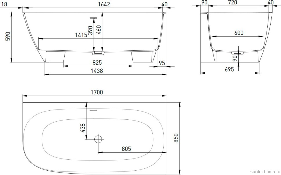 Ванна из искусственного камня Salini Sofia Corner R 170x85 см, угловая, правая, пристенная, матовая белая, асимметричная, со сливом-переливом, с донным клапаном, фурнитура белая