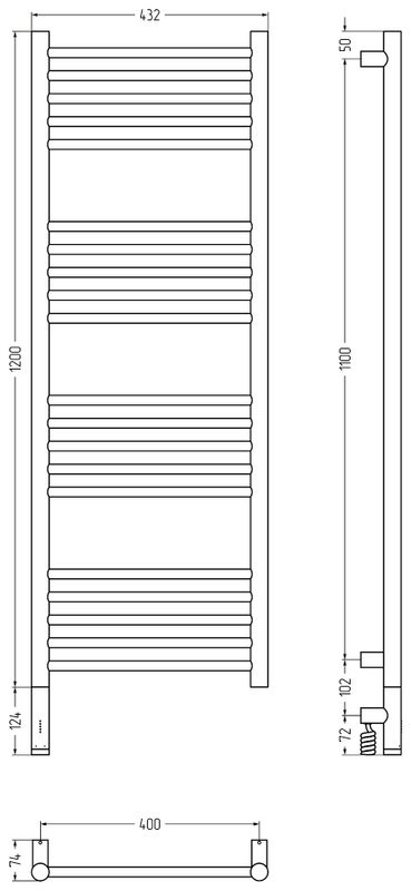 Полотенцесушитель электрический Сунержа Богема 3.1 15-6004-1240 130x45 см, подключение слева, темный титан муар, лесенка