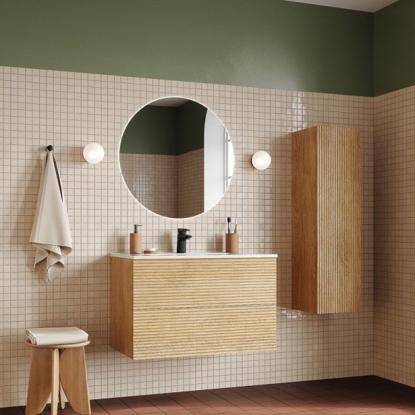 Мебель для ванной комнаты IDDIS Bild 80 подвесная, 2 ящика, дуб светлый