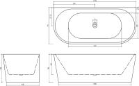 Акриловая ванна Ceruttispa Vettore L 170x75 см, пристенная, белая, овальная, на ножках, со сливом-переливом