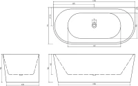 Акриловая ванна Ceruttispa Vettore L 170x75 см, пристенная, белая, овальная, на ножках, со сливом-переливом
