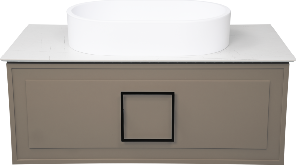 Тумба с раковиной La Fenice Cubo 90 подвесная, cappuccino, ручка черная, столешница белый мрамор, раковина белая матовая
