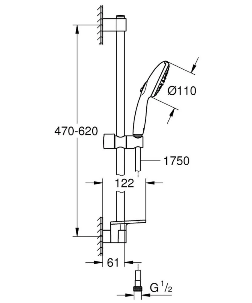 Душевой гарнитур GROHE Tempesta 110 со штангой 60 см и полочкой, хром (26638003)