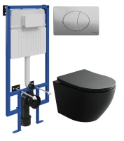 Комплект Унитаз подвесной Ceramicanova Uno Rimless CN11001MB черный матовый + Инсталляция STWORKI + Кнопка 230823 хром матовый