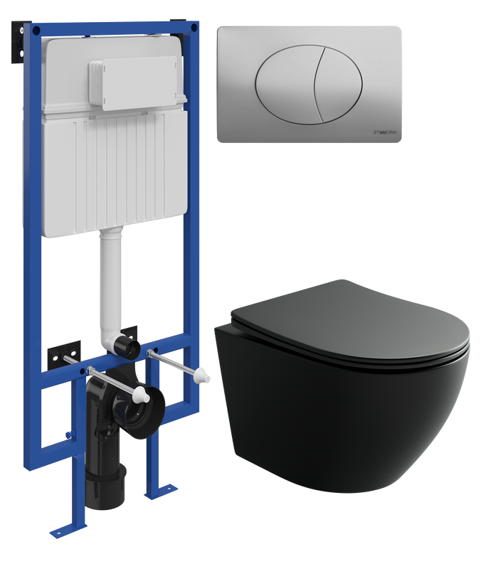 Комплект Унитаз подвесной Ceramicanova Uno Rimless CN11001MB черный матовый + Инсталляция STWORKI + Кнопка 230823 хром матовый