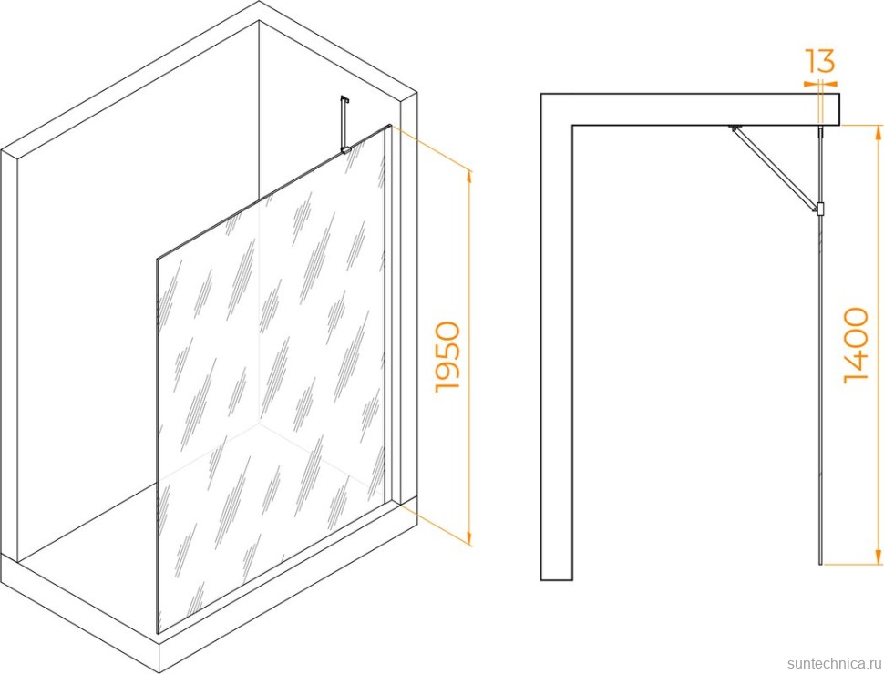 Душевая перегородка RGW Walk In WA-110B 140x195 см, профиль матовый черный, стекло прозрачное