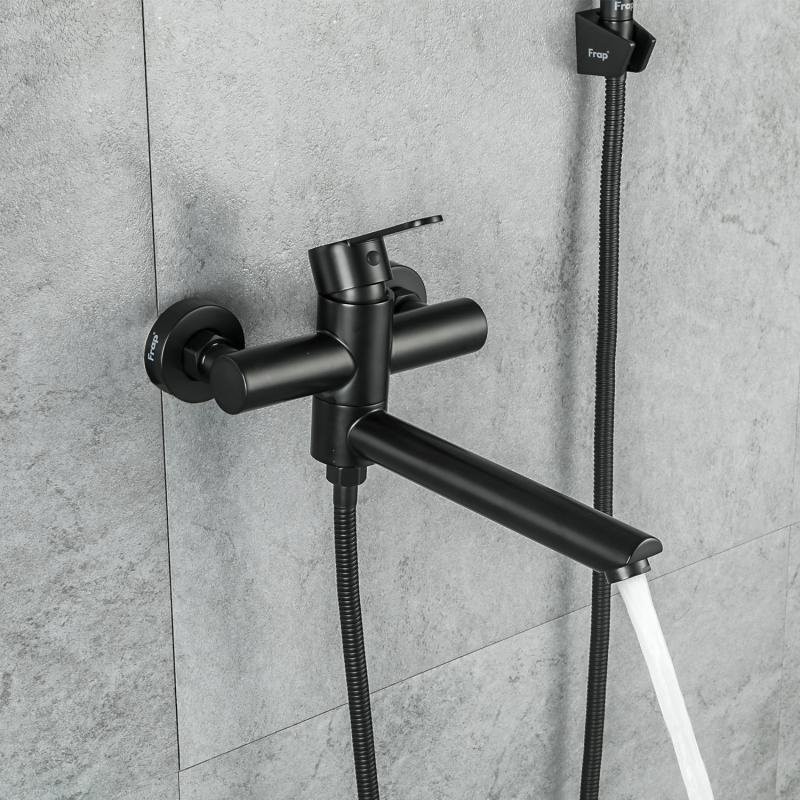 Смеситель с длинным изливом для ванны Frap H801-6 F32801-6 черный