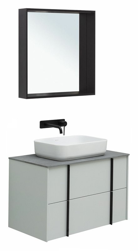 Мебель для ванной комнаты Allen Brau Reality 80 подвесная, папирус матовый, столешница графит, раковина Fantasy Quad 50х36 белая матовая