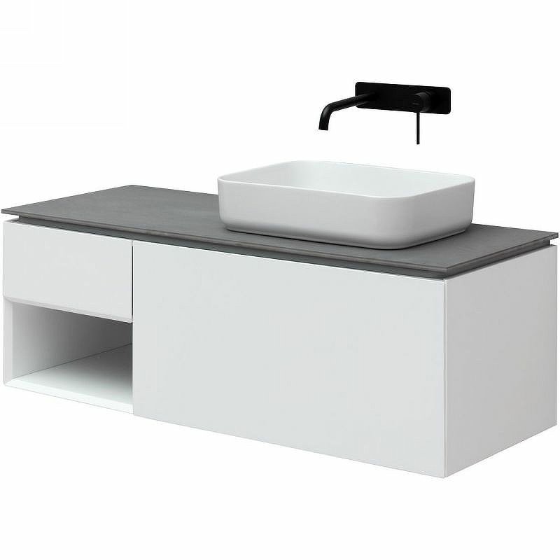 Мебель для ванной комнаты Allen Brau Infinity 120 1+1 R, подвесная, белый матовый, столешница графит структ